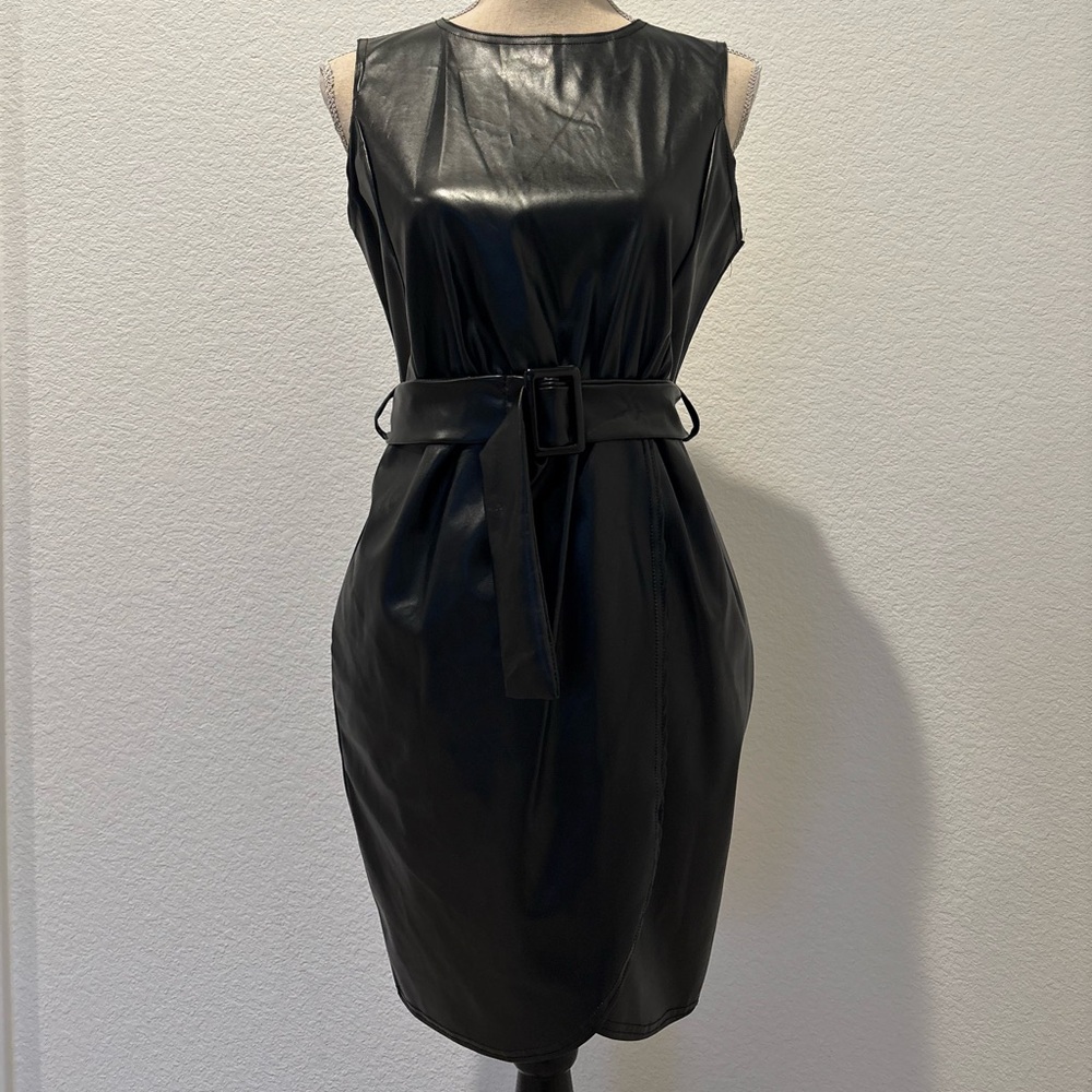 Boohoo Sleek Black Belted Midi Dress